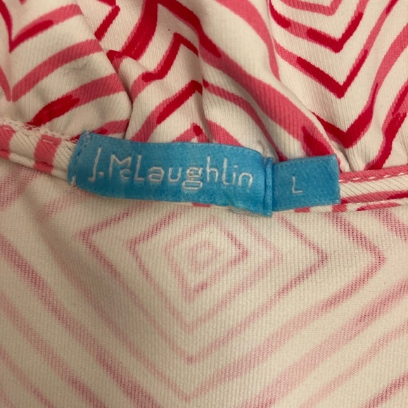 J. McLaughlin Pink White Diamond Print Ruffle Neck Top - Picture 9 of 13